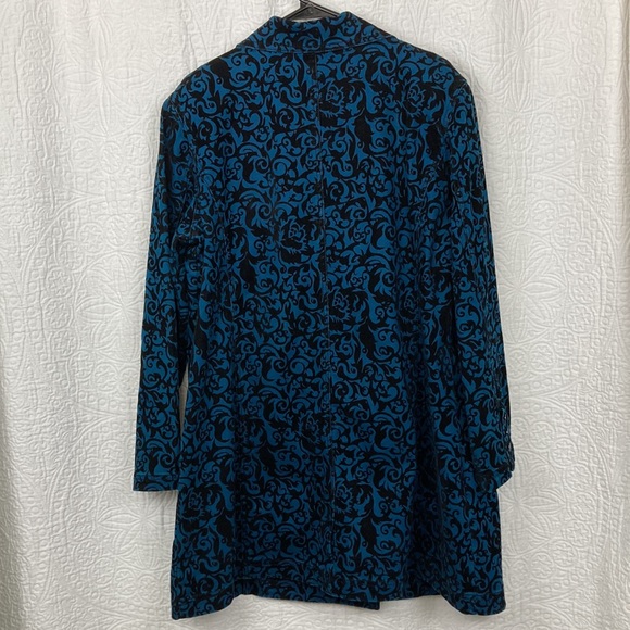 DG2 Diane Gilman Baroque Jacquard Damask Peacoat Trench sz XL Teal Black - Picture 2 of 16